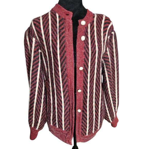 Ladies Cardigans Society Ball Vintage Burgundy Striped Cardigan - Picture 1 of 12